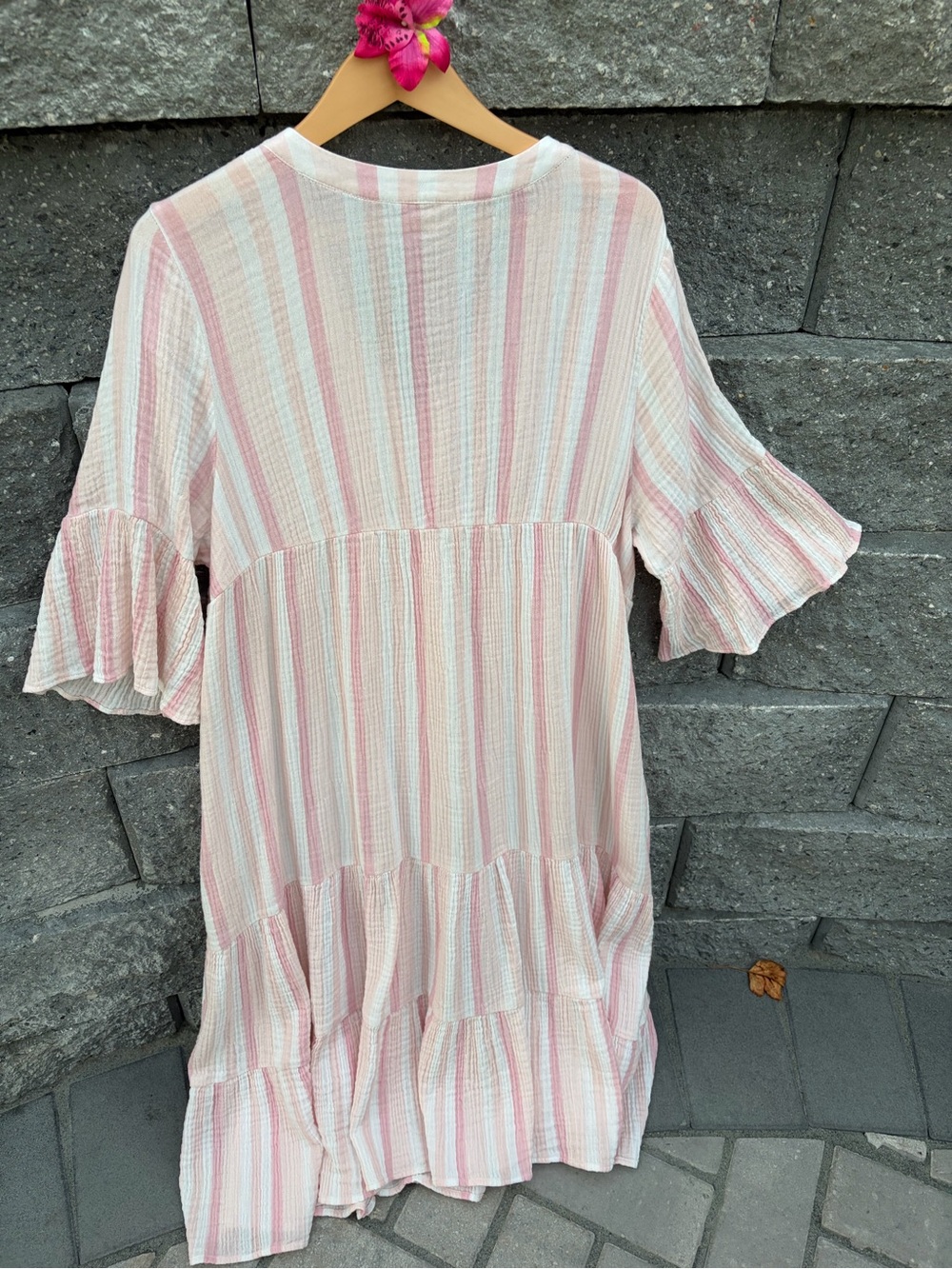 Caslon Pink Stripe Ruffle Tiered Dress Size Large